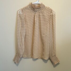 Sanctuary Beige Polka Dot Smocked Neck Blouse